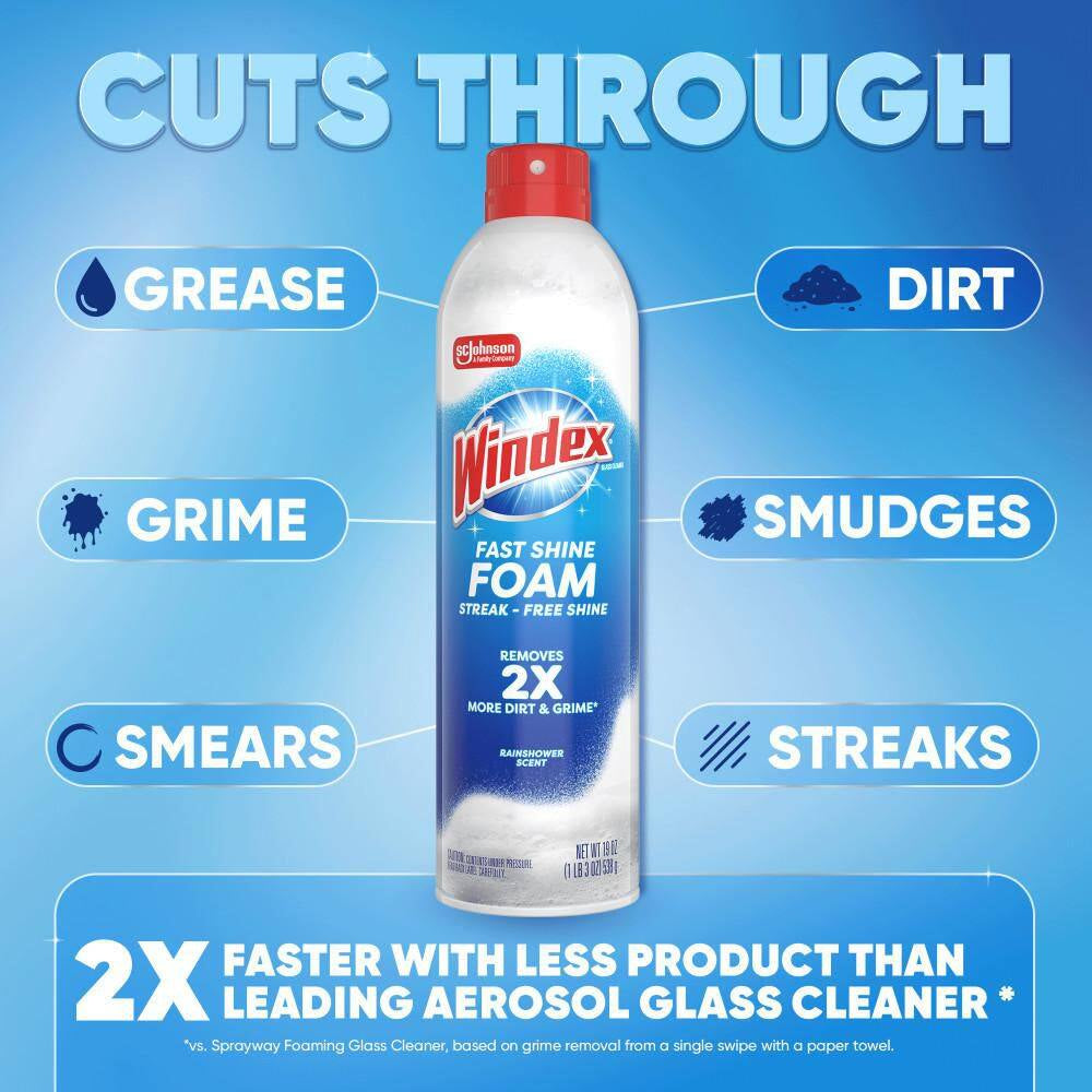 19 Oz. Glass Cleaner Fast Shine Foam, Rainshower Scent 6-Pack