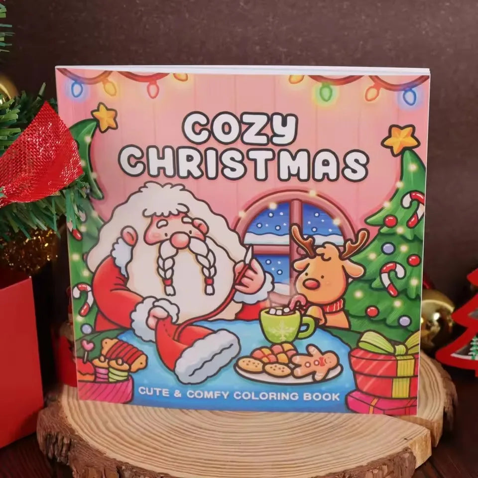 Cozy Christmas Christmas Coloring Book Cartoon Stress Relief Paperback Painting Gift Educational Montessori Drawing Toy