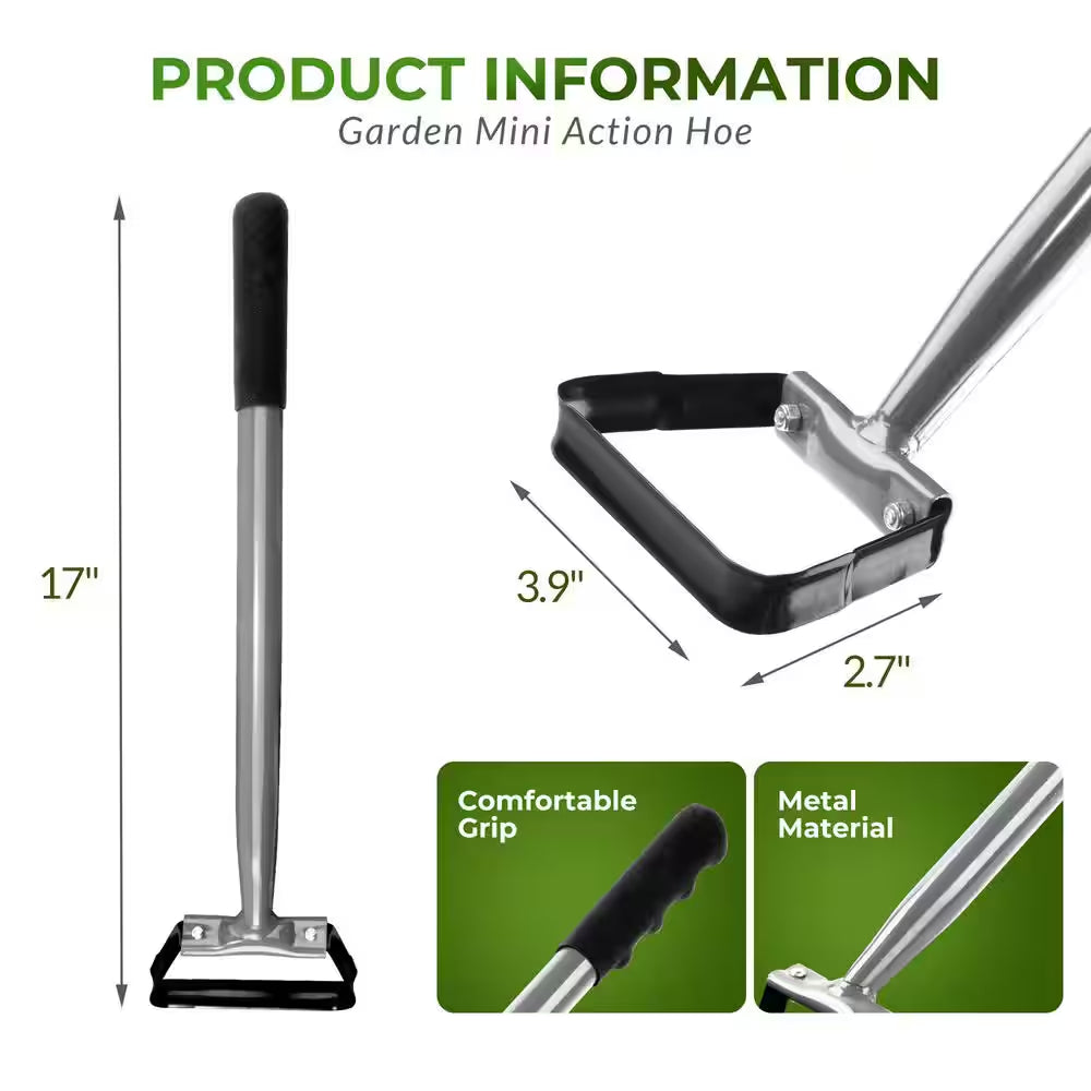 17 In. Mini Action Hoe, Garden Hoes with Metal Handle
