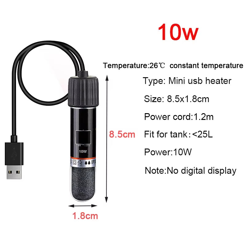 USB Mini Aquarium Heating Rod for Small Fish Tank 26°C Constant Temperature Aquarium Heater Submersible Thermostat Heater 10W