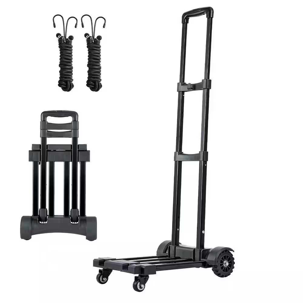 Folding Hand Truck, 290 Lbs. Load Capacity, Collapsible Luggage Cart with 4 Wheels, 2 Elastic Ropes & Expandable Base