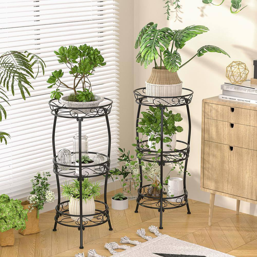 3-Tier Metal Plant Stand, Rustproof Iron, Heavy Duty Metal Indoor/Outdoor Flower Holder, Black 33.8 In.