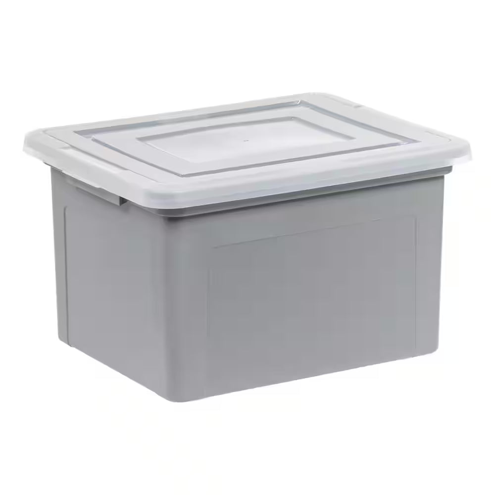 14.19 In. W X 10.88 In. H Snap Tight Plastic File Organizer Box, Gray with Clear Letter Size