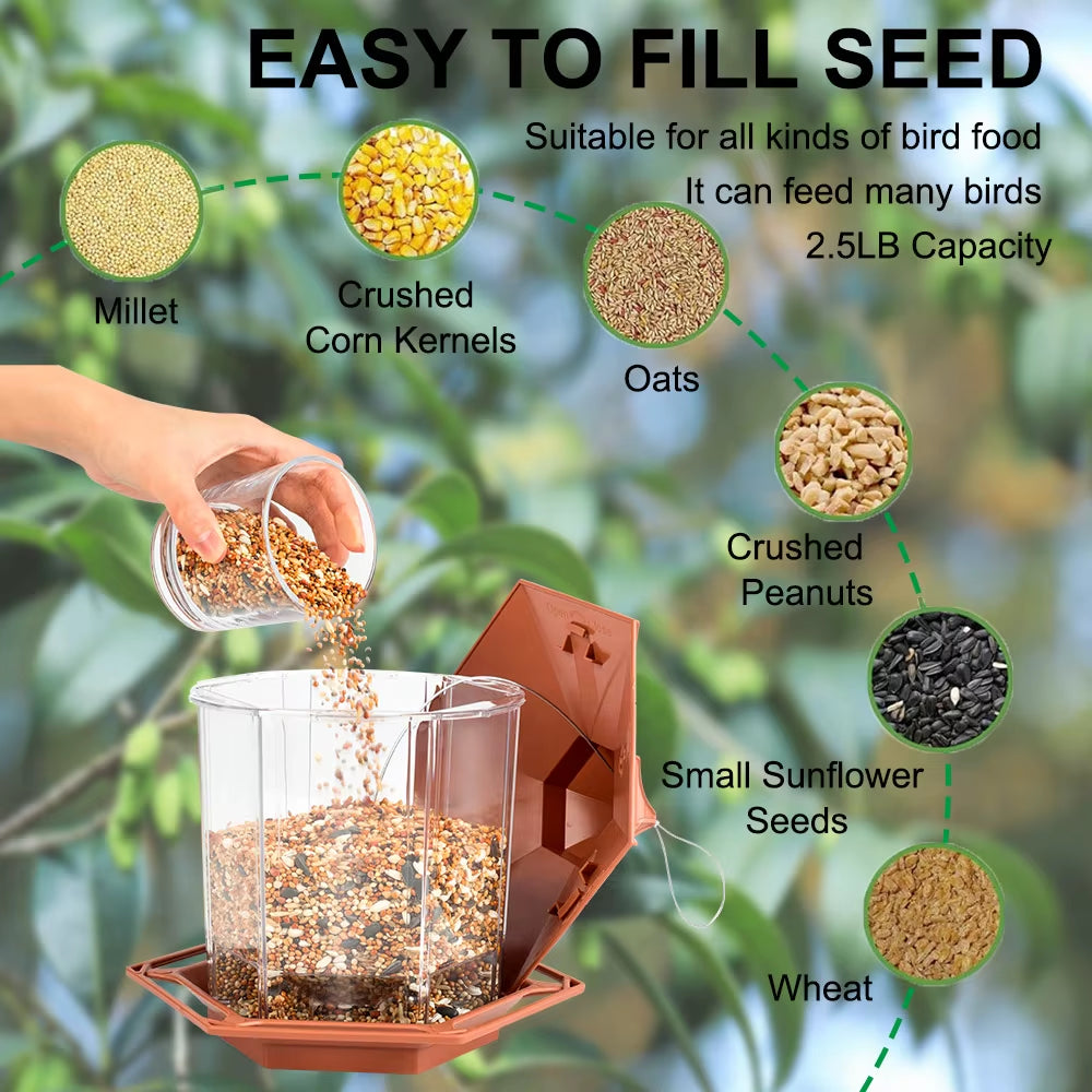 Automatic Bird Feeder Hanging Food Feeding Tool Gazebo Outdoor Birds Feeder Multiple Hole Nut Feeding House Bird Food Container