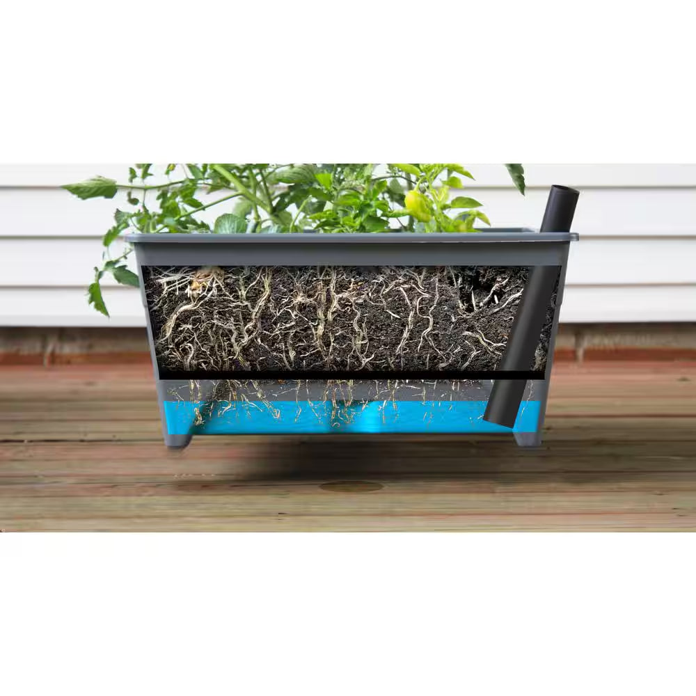 12 In. X 20 In. Slate Resin Indoor/Outdoor Start Pickin' Raised Bed Herb Grow Box, Self-Watering with Improved Aeration