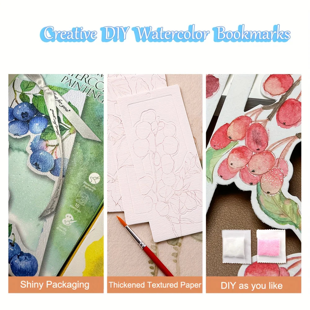 10 Sheets/Set Watercolor Bookmark Painting Set DIY Watercolor Paper Handmade Portable Coloring Bookmark, Holiday Party Gift