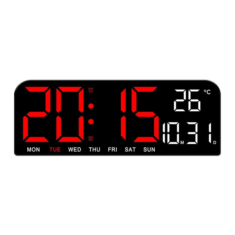 Large Digital Wall Clock Temp Date Week Display USB Powered Table Clock Wall-Mounted Dual Alarms LED Clocks