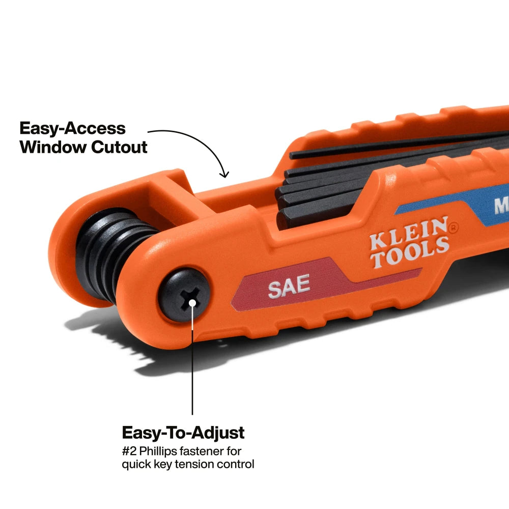 Compact Folding Hex Key Set, 12-Key, SAE, Metric Sizes