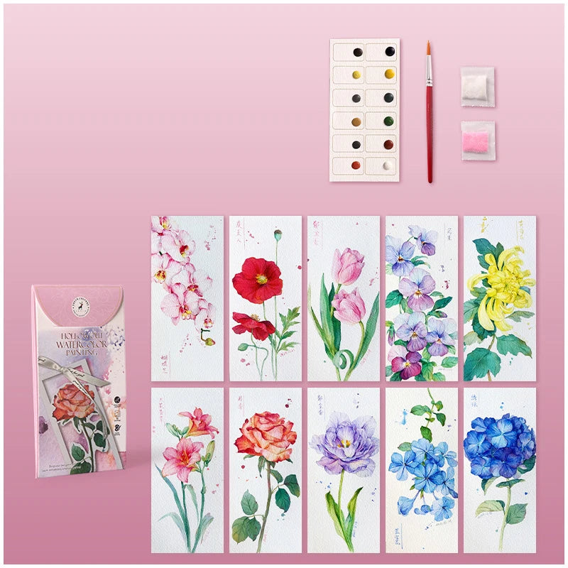 10 Sheets/Set Watercolor Bookmark Painting Set DIY Watercolor Paper Handmade Portable Coloring Bookmark, Holiday Party Gift