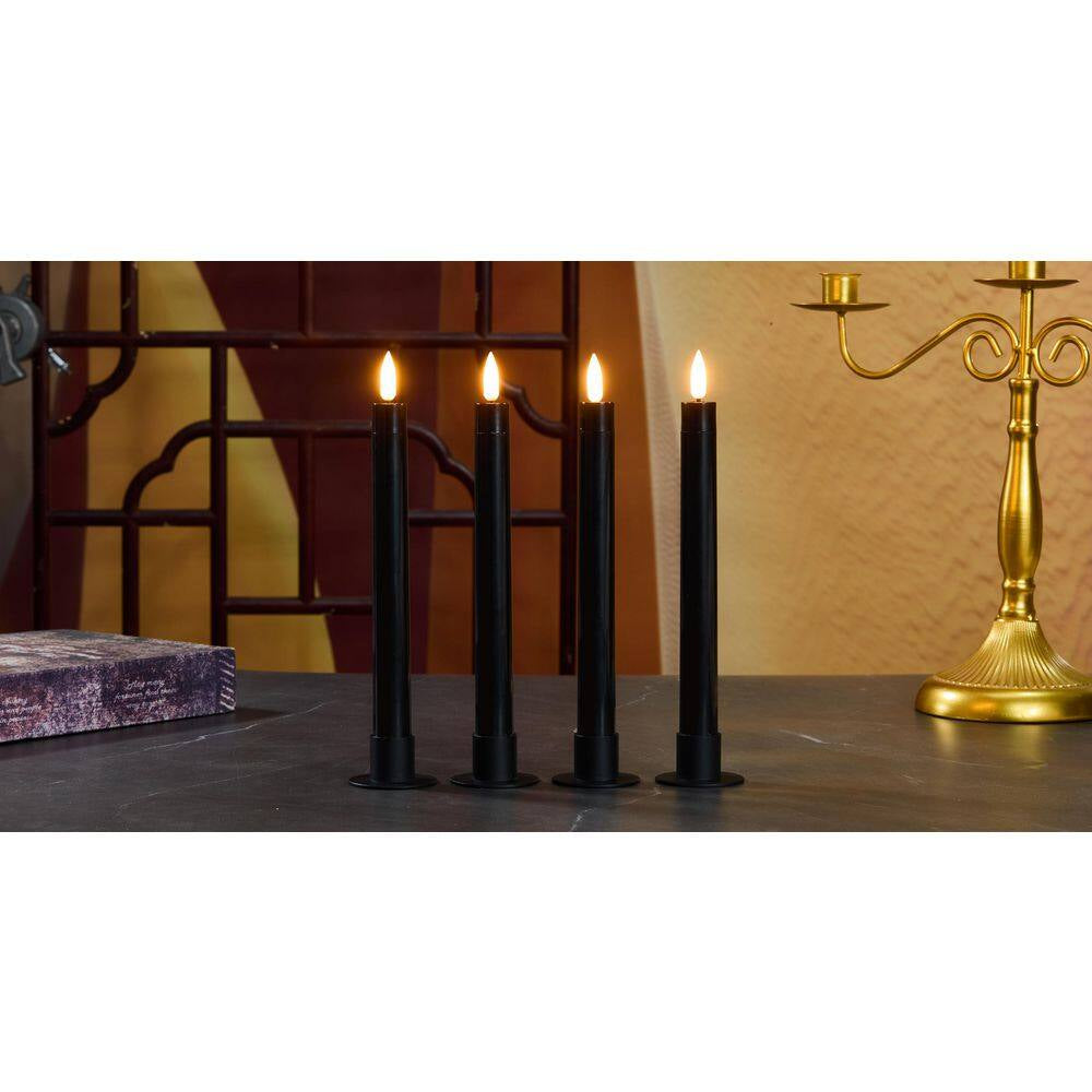 Black Battery Operated 3D Wick Flame Taper Candles (Set of 4)