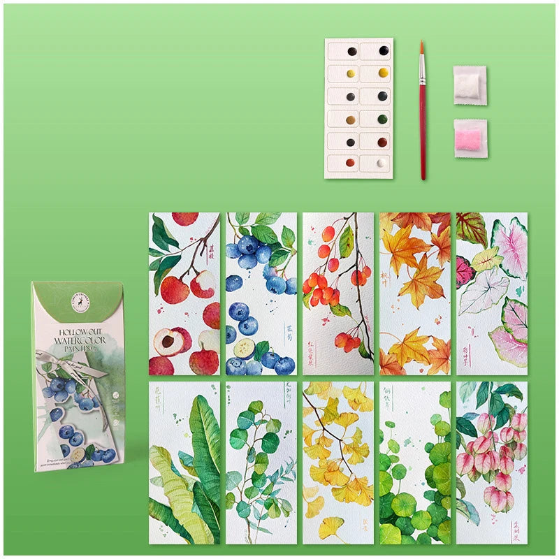 10 Sheets/Set Watercolor Bookmark Painting Set DIY Watercolor Paper Handmade Portable Coloring Bookmark, Holiday Party Gift