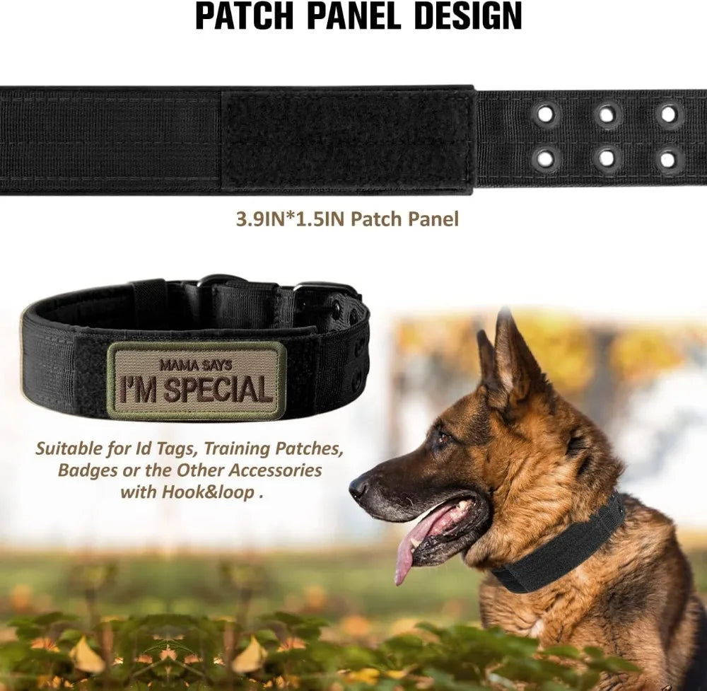 Military Dog Collar, Adjustable Nylon with Metal Buckle, Soft Padded, for Medium Large Dogs, Black M