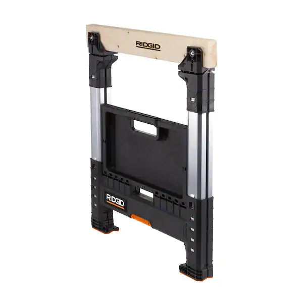 RIDGID 32 in. Polypropylene Folding Sawhorse with Adjustable Metal Legs