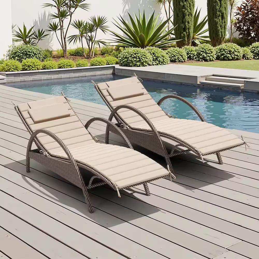 70.9 X 20.8 Inch 2 Pieces Beige Foldable Outdoor Chaise Lounge Cushion Fade Resistant Patio Cushion with Pillow and Ties