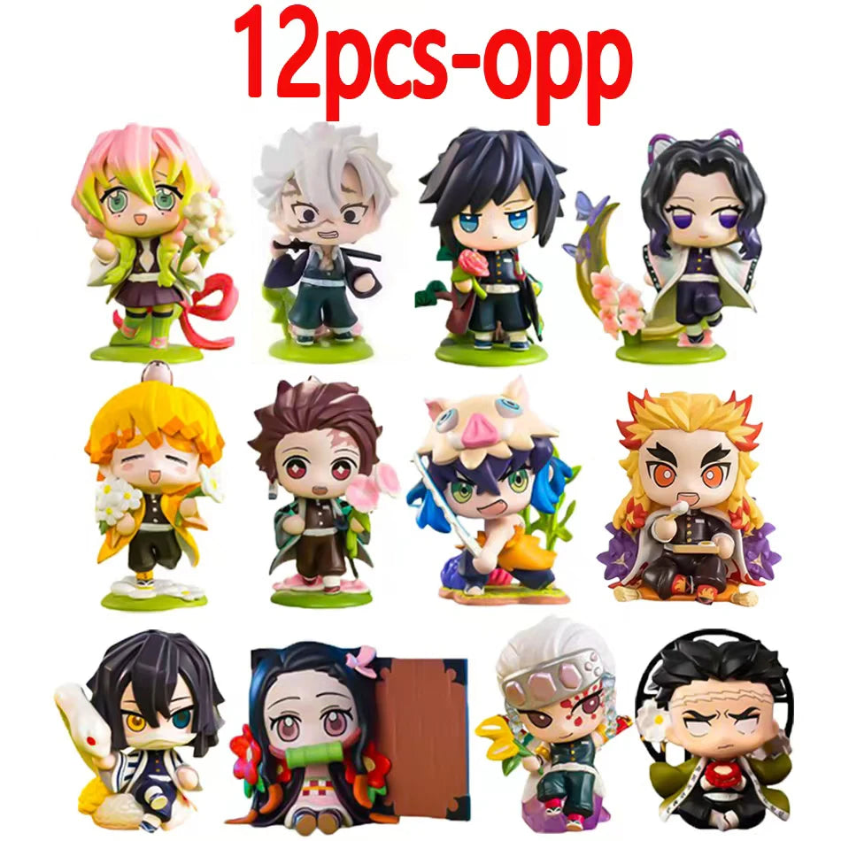 1-12Pcs Anime Demon Slayer Blind Box Tanjiro Kamado Nezuko Cartoon Figure PVC Model Ornament Child Christmas Halloween Gift