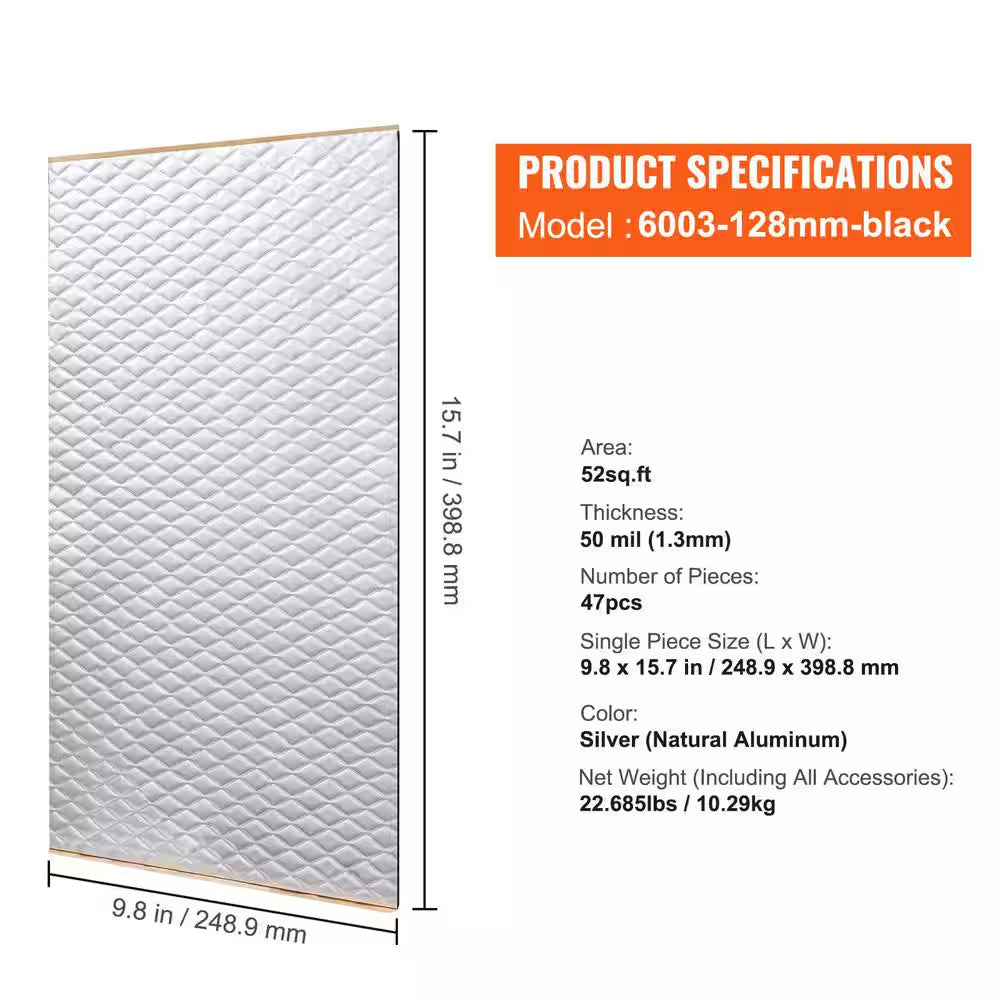 Car Sound Deadening Mat, 50 Mil 52 Sq. Ft. Car Sound Dampening Material, Butyl Automotive Sound Deadener