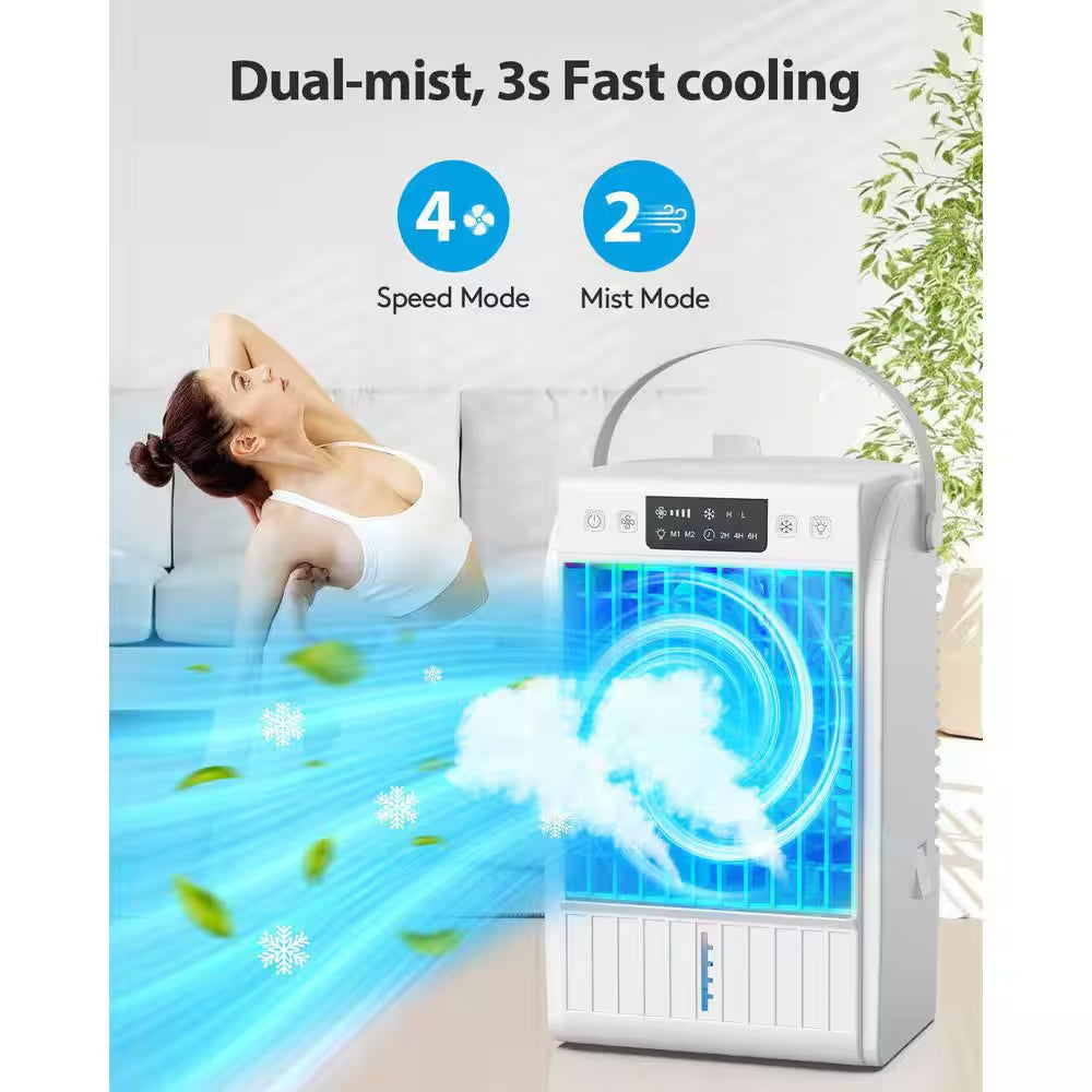 Portable Air Conditioner with 4-In-1 Function, 7 - Color Light, Extended Runtime, Cools Small Areas in White