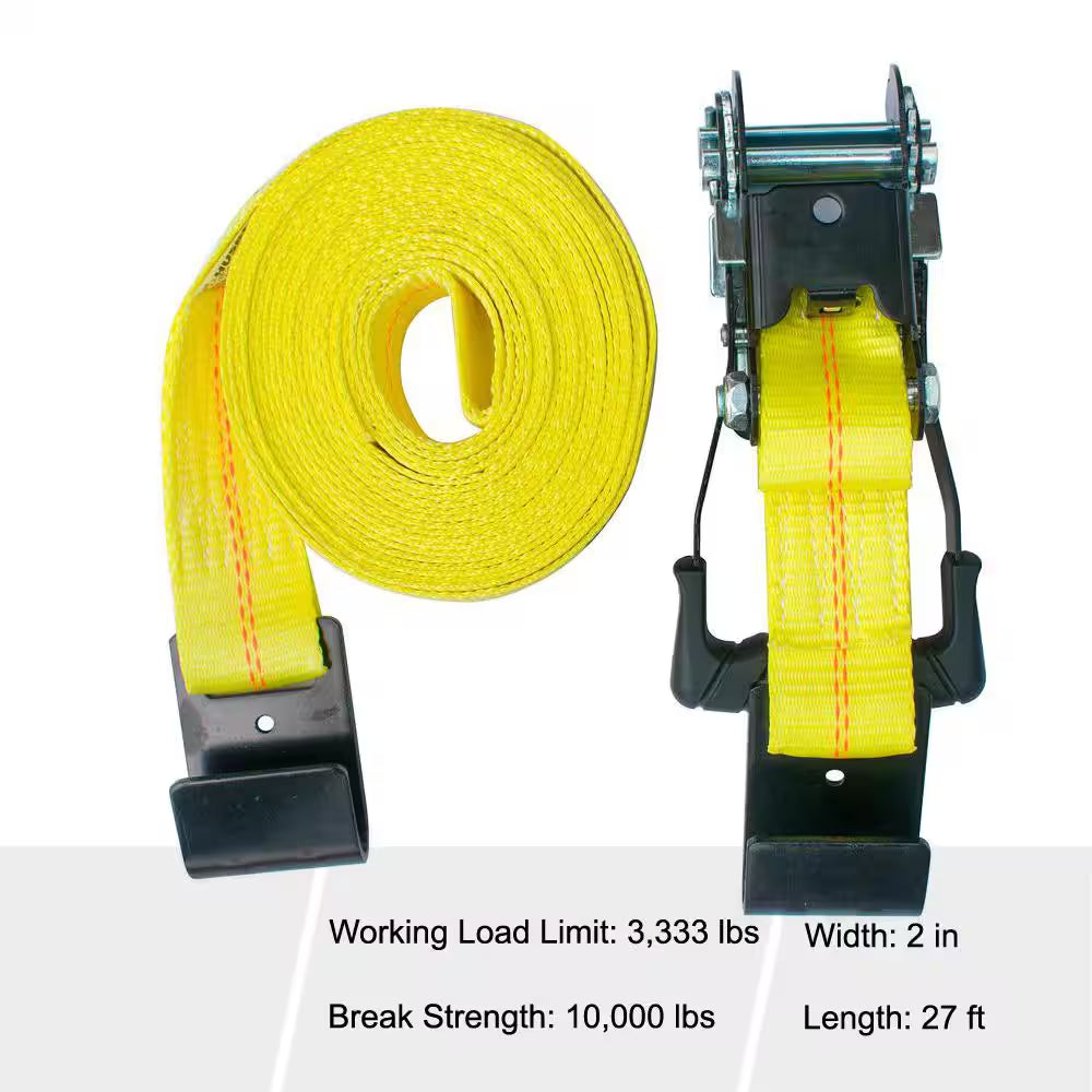 2 In. X 27 Ft. Heavy-Duty Ratchet Tie-Down Strap with Flat Hooks