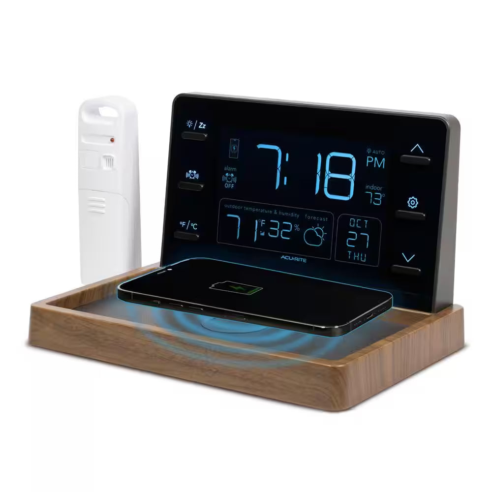 Weather Valet with Qi-Certified Wireless Charging Pad and Alarm Clock