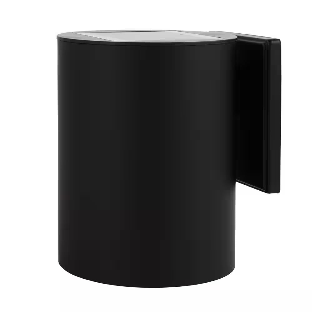 7.8 In. 1-Light Modern Black LED Solar Cylinder Outdoor Wall Light Sconce with Dark Sky Compliance
