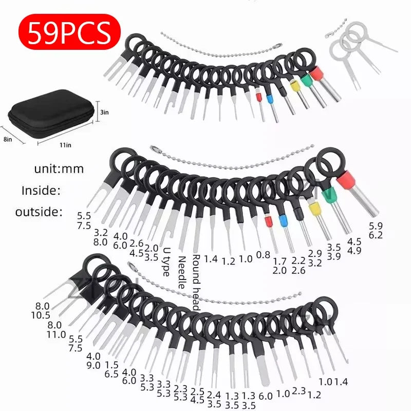 59Pcs Car Terminal Universal Removal Kit Pin Remover Wire Plug Connector Extractor Puller Repairing Disassembly Tool