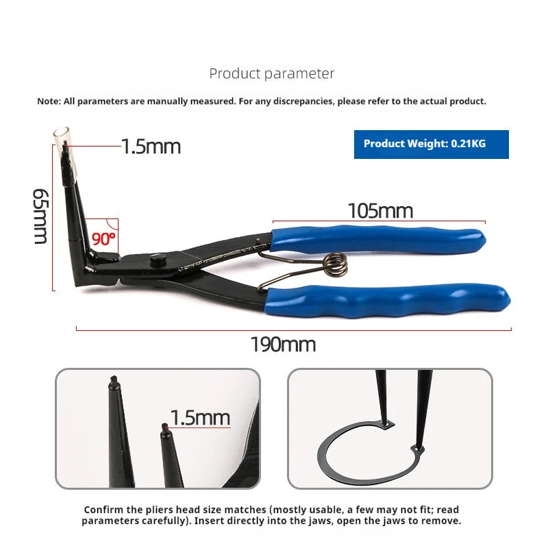 90 Degree Bent Long Nose Snap Ring Pliers Heavy Duty Internal Circlip Remover Auto Garage Repair Tools