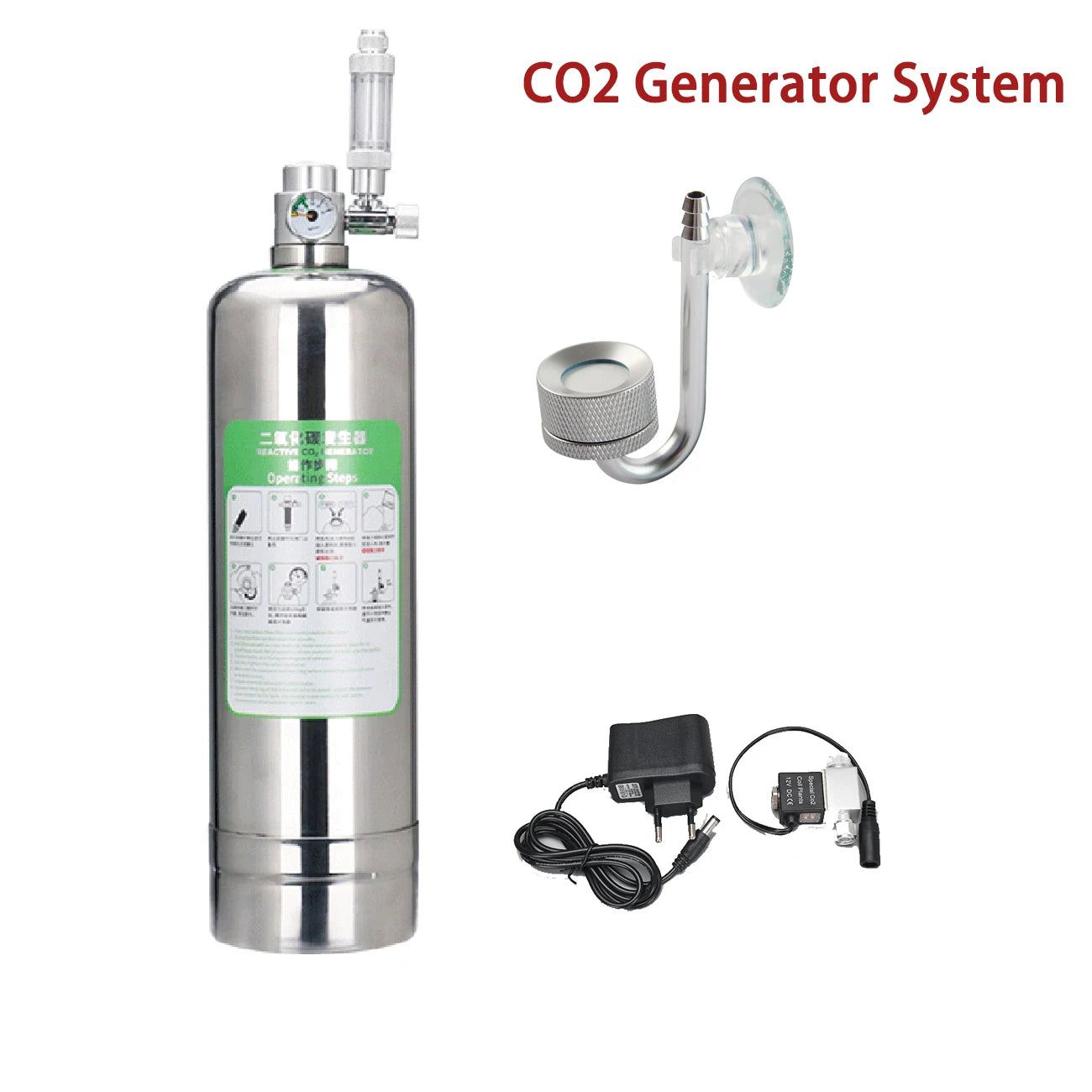 Aquarium CO2 Generator System Kit Stainless Steel CO2 Cylinder Generator System Carbon Dioxide Reactor Kit for Plant Fish