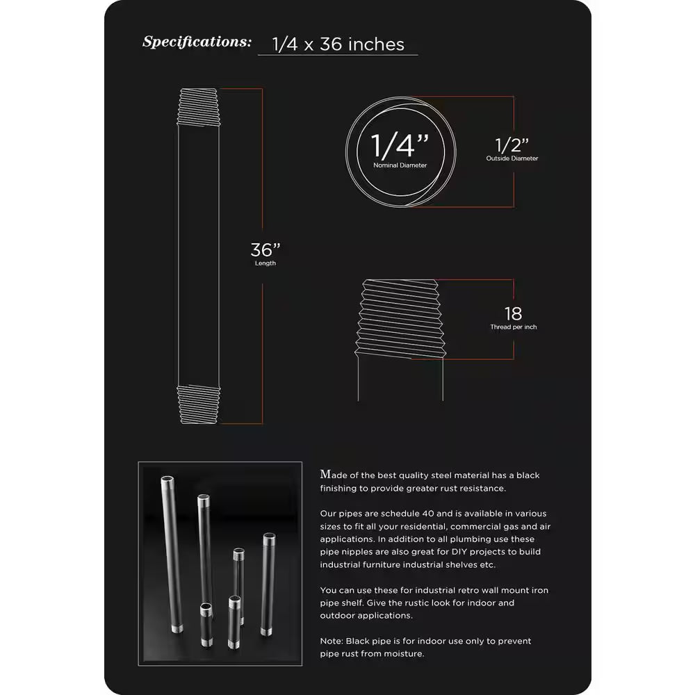 1/4 In. X 36 In. Black Steel Pipe