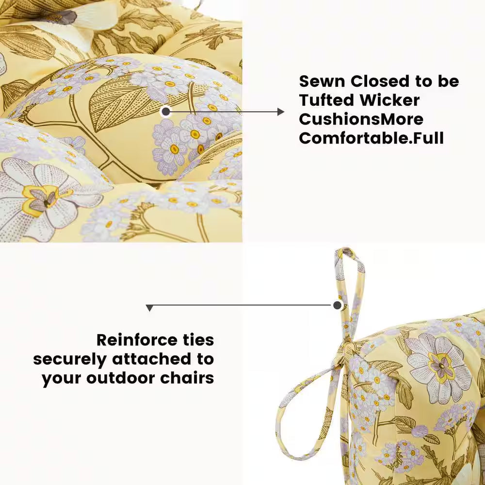 Seat/Back Outdoor Chair Cushion Tufted Replacement for Patio Furniture 20 In. X 20 In. X 4 In. 1 Count, Floral in Beige