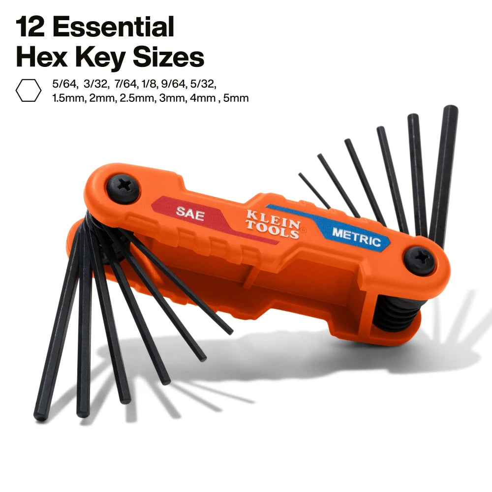 Compact Folding Hex Key Set, 12-Key, SAE, Metric Sizes