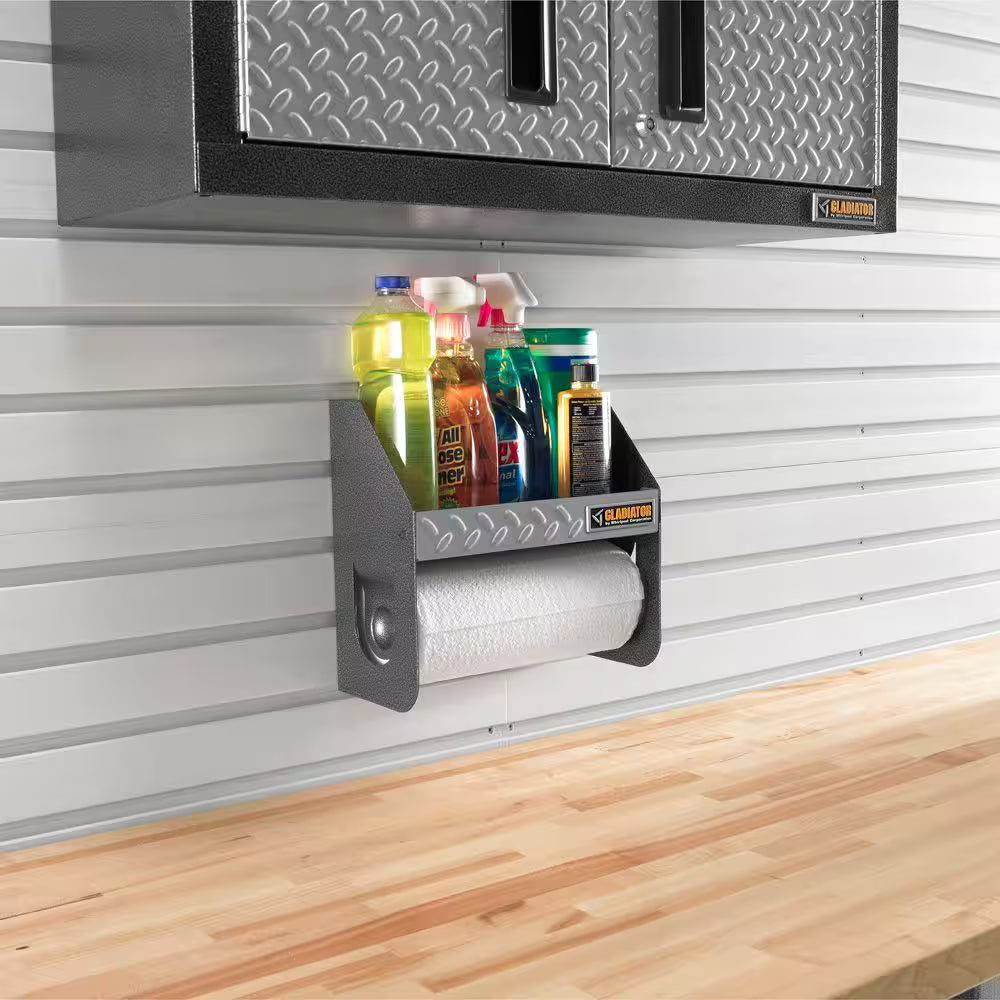 12 In. W X 6.5 In. D Silver Tread Plate Steel Clean-Up Caddy Garage Storage for Geartrack or Gearwall