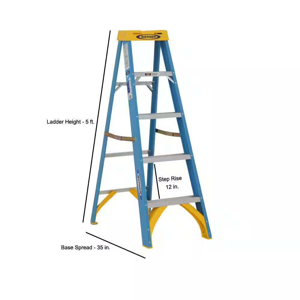 5 Ft. Fiberglass Step Ladder with 250 Lb. Load Capacity Type I Duty Rating