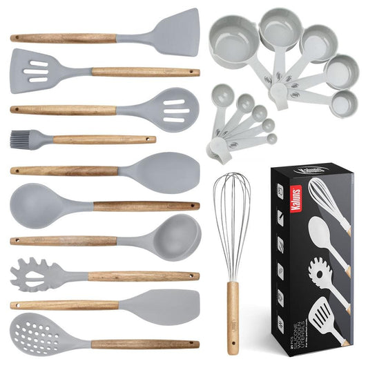 Kaluns  Gray Utensils Wood And Silicone Cooking Utensil Set (Set of 21)