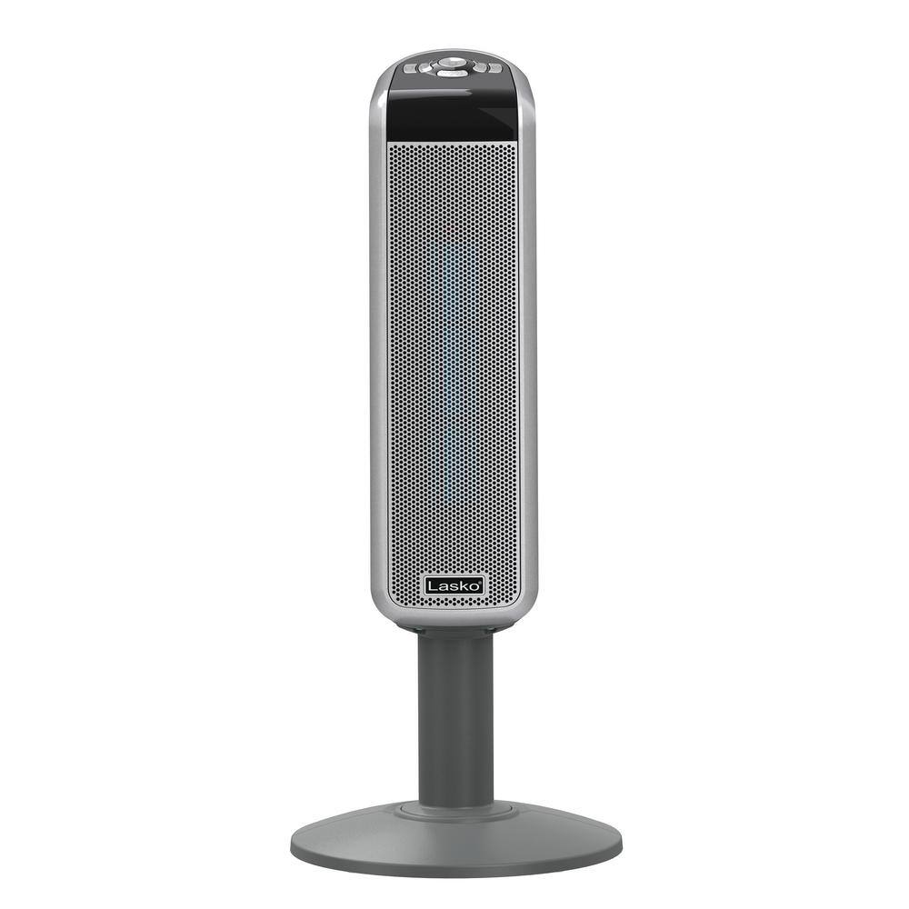 1500W 29 in. Gray Electric Pedestal Ceramic Oscillating Space Heater with Digital Display and Remote Control