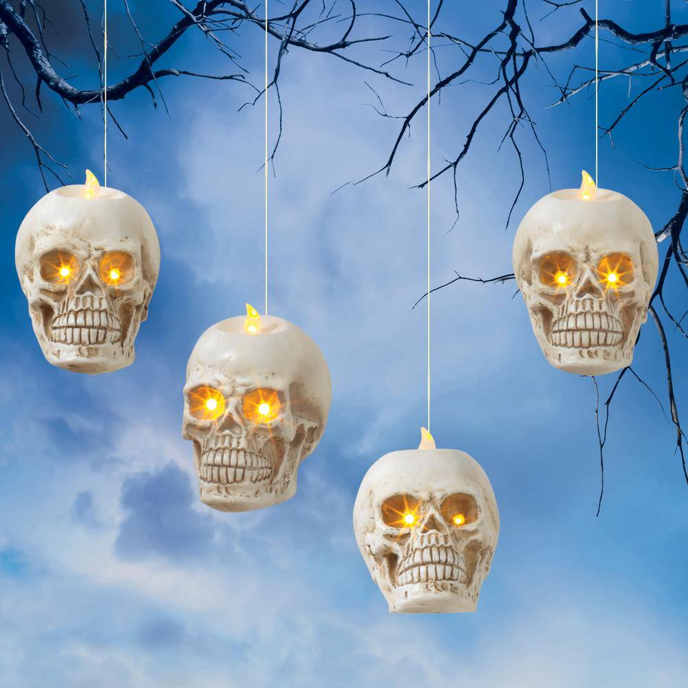 Floating Halloween Skull Candles with Remote, Timer (Set of 4)