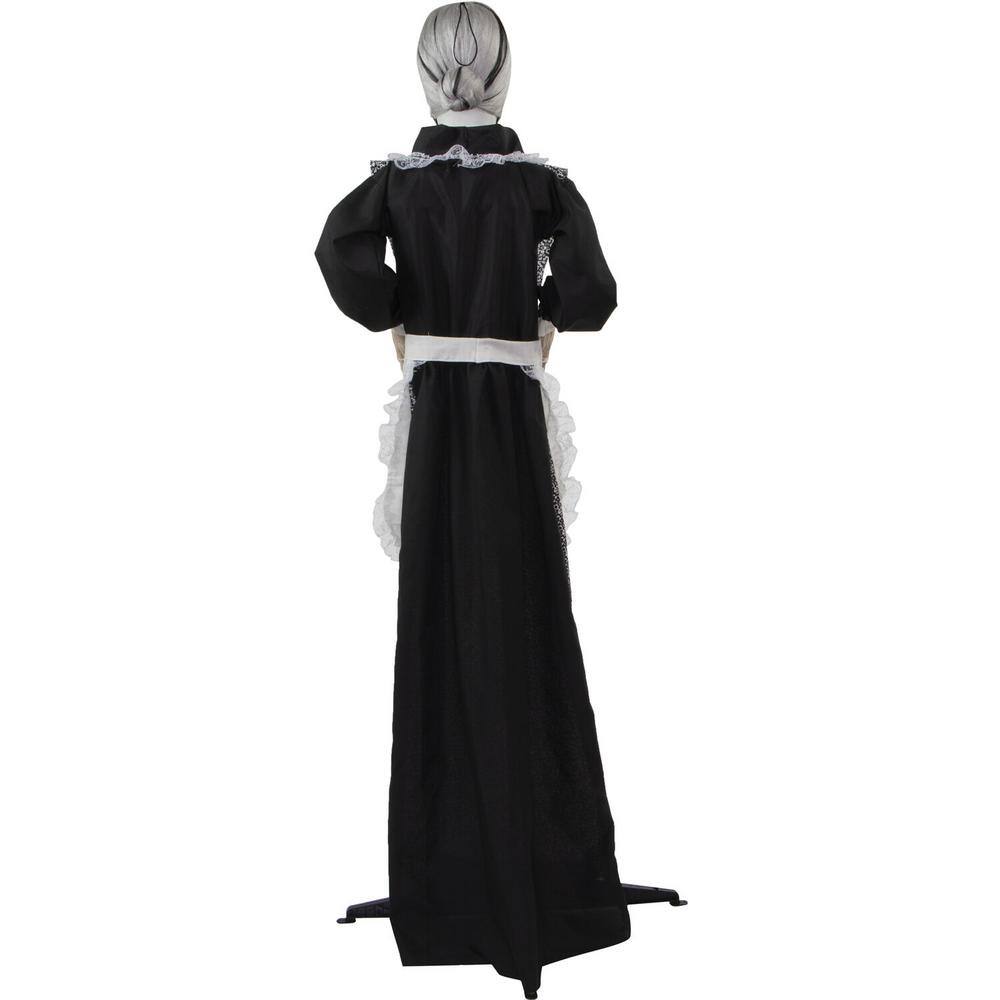 Haunted Hill Farm 5 ft. Emma the Animated Zombie Housemaid Holding a Tray, Indoor or Covered Outdoor Halloween Decoration