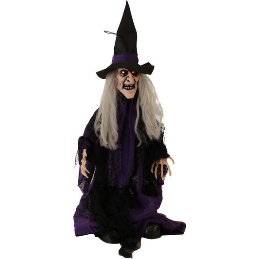 Haunted Hill Farm  27 in. Battery Operated Poseable Animatronic Witch with Red LED Eyes Halloween Prop