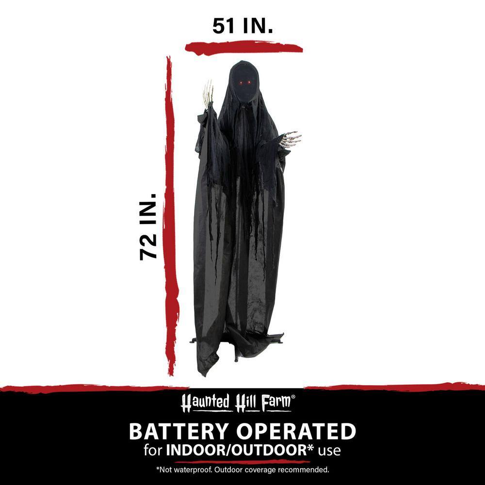 Haunted Hill Farm 6 ft. dearmad the Ghostly Reaper with Lights and Sound, Indoor or Covered Outdoor Halloween Decoration, Battery Operated