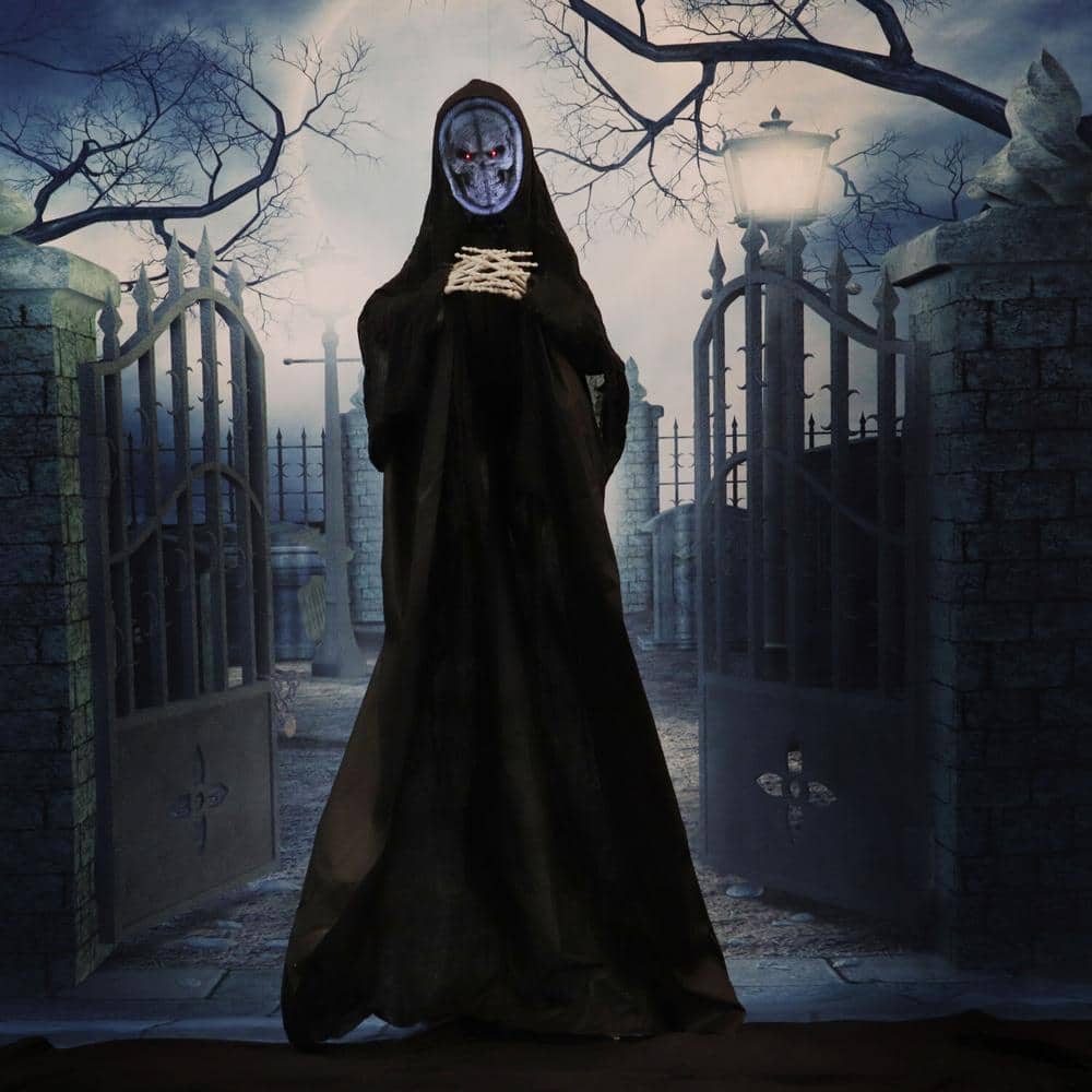 Haunted Hill Farm 6 ft. dearmad the Ghostly Reaper with Lights and Sound, Indoor or Covered Outdoor Halloween Decoration, Battery Operated