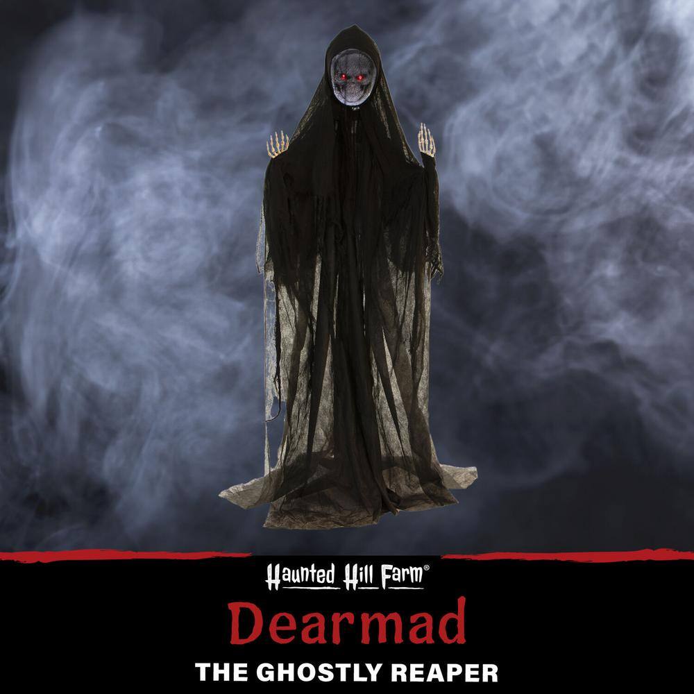 Haunted Hill Farm 6 ft. dearmad the Ghostly Reaper with Lights and Sound, Indoor or Covered Outdoor Halloween Decoration, Battery Operated