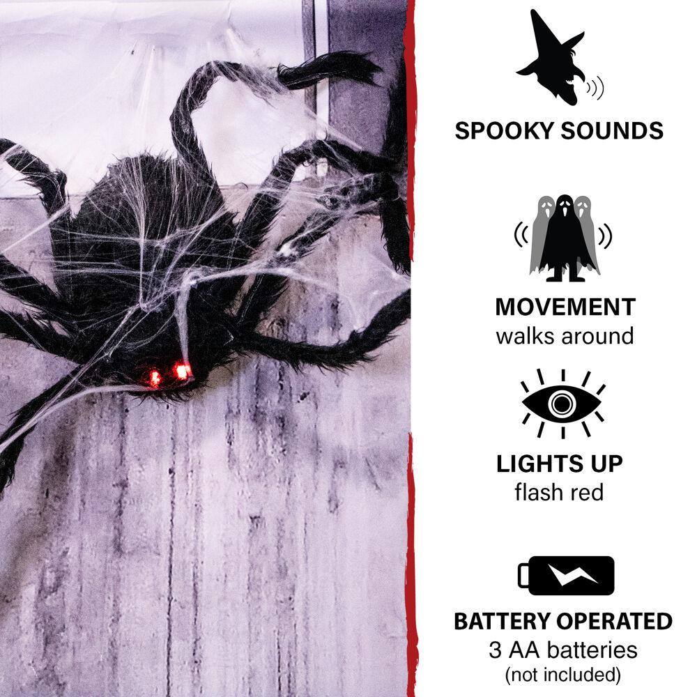 Haunted Hill Farm  3.5 in. Battery Operated Spider with Web and Red LED Eyes Halloween Prop