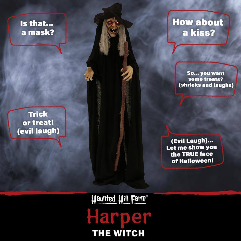 Haunted Hill Farm  66 in. Battery Operated Poseable Standing Witch with Red LED Eyes Halloween Prop