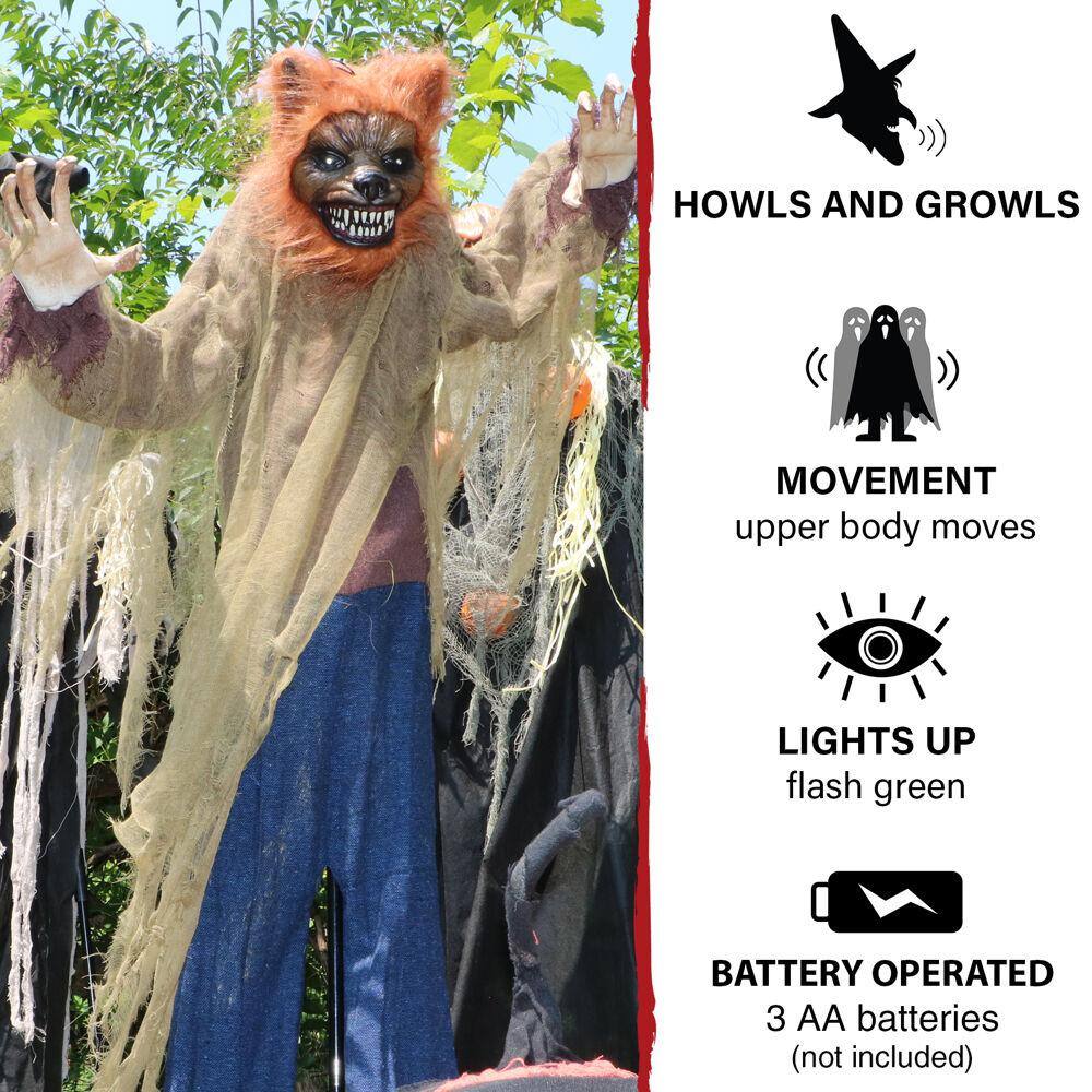 Haunted Hill Farm  62 in. Poseable Standing Wolf with Green Led Eyes Halloween Prop