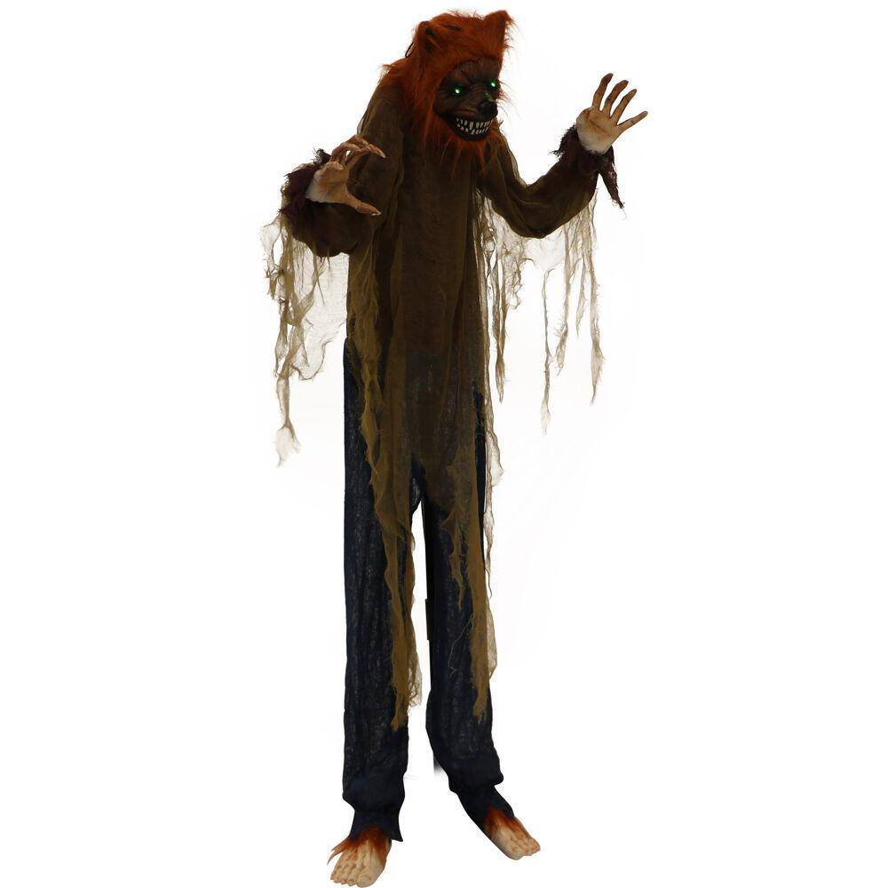 Haunted Hill Farm  62 in. Poseable Standing Wolf with Green Led Eyes Halloween Prop