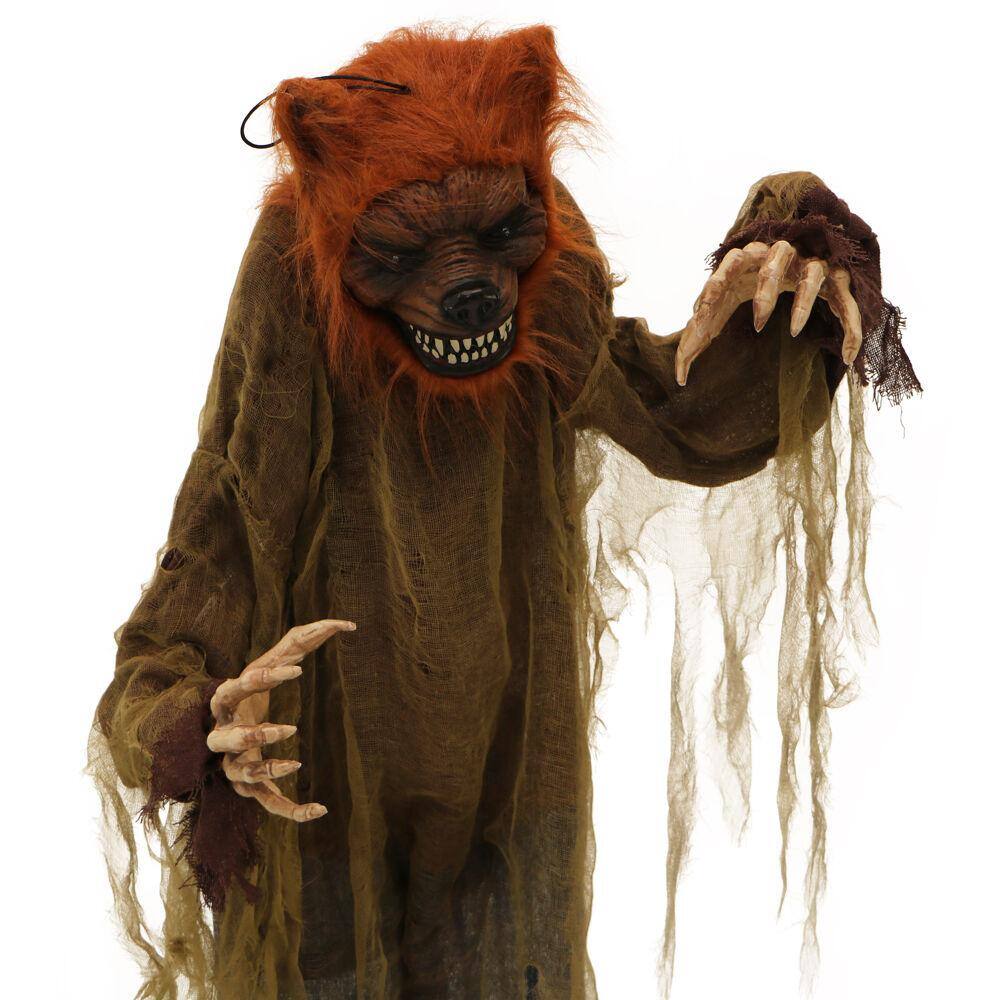 Haunted Hill Farm  62 in. Poseable Standing Wolf with Green Led Eyes Halloween Prop