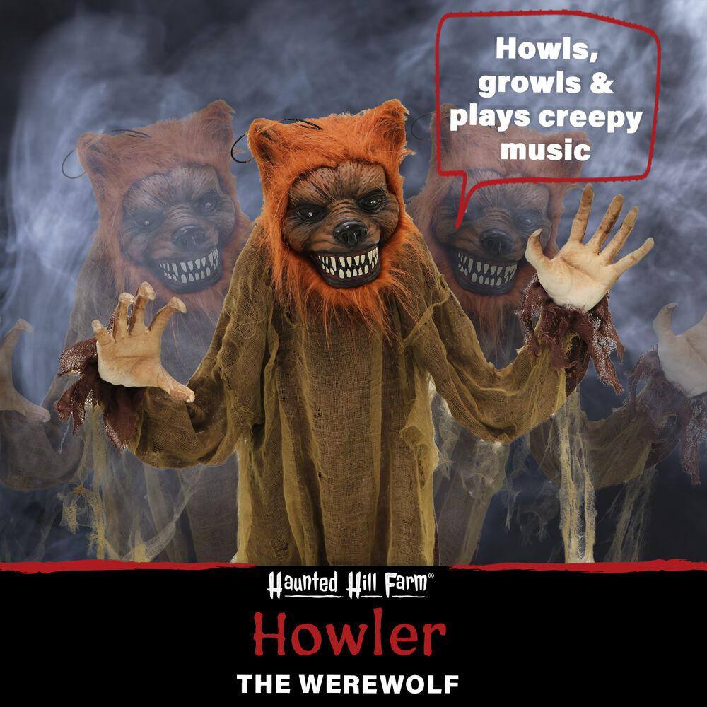 Haunted Hill Farm  62 in. Poseable Standing Wolf with Green Led Eyes Halloween Prop