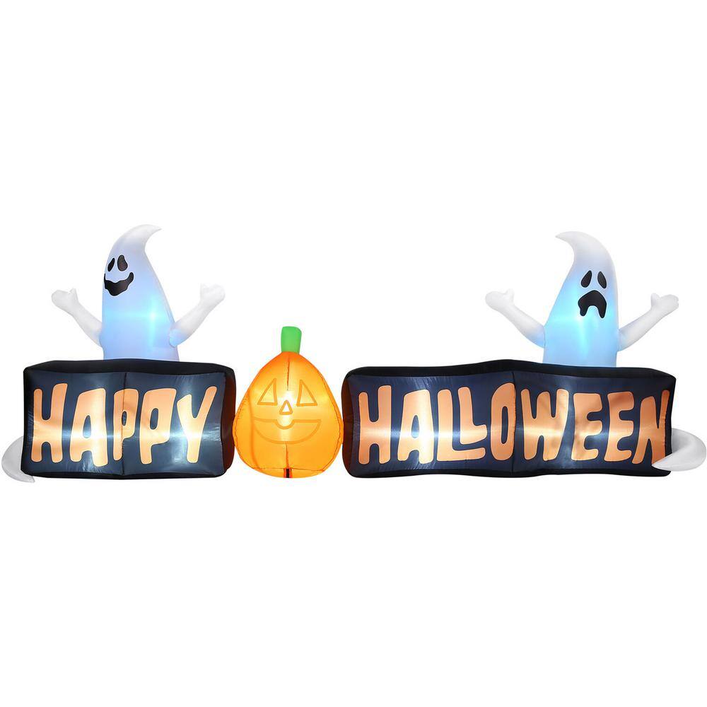 Haunted Hill Farm 8 ft. Wide Pre-Lit Inflatable Happy Halloween Sign