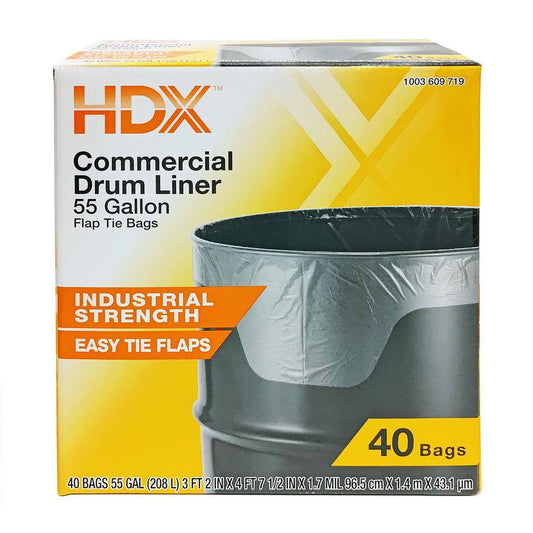 HDX 55 Gal. Clear Heavy-Duty Flap Tie Drum Liner Trash Bags (40-Count)