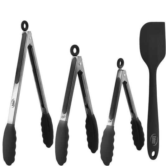 Kaluns  Non-Stick Silicone Tip Black Stainless-Steel Tongs and Spatula (Set of 4)