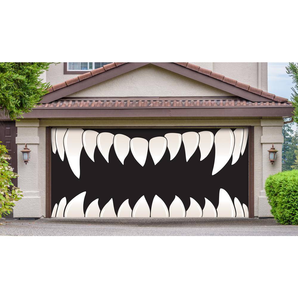 My Door Decor  7 ft. x 16 ft. Scary Teeth Halloween Garage Door Decor Mural for Double Car Garage Car Garage
